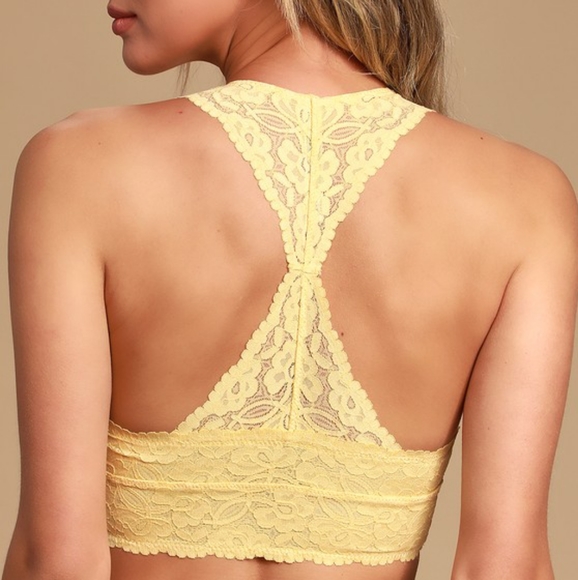 Free People Other - Free People Galloon Floral Lace Racerback Bralette Yellow Combo